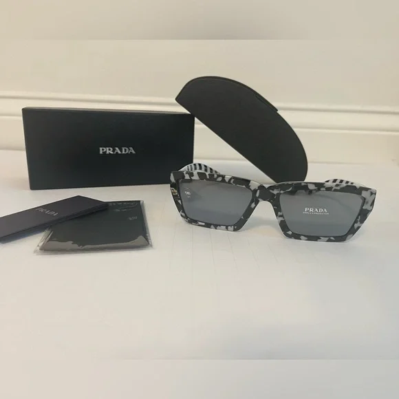 Prada Rectangular PR 04VS Millennial Sunglasses in Black & White Prada Rectangular PR 04VS Millennial Sunglasses in Black & White main image 2